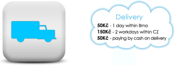 Prices for delivery: 50 Kč/Brno, 150 Kč/CZ, 50 Kč/cash on delivery.
