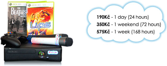 Prices for renting RentFun Karaoke Package: 190 Kč/day, 350 Kč/weekend, 575 Kč/week.